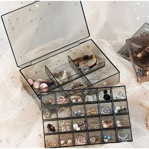 2 Layer Multi Grid Jewellery Organizer – Clear Storage Box For Earrings & Necklaces