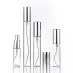 10 ML Round Tall Glass Tester Spray Bottle (Perfume Tester Bottle ) – Gloss Finish Glass, Silver Mist Pump & Silver Cap, Ultra Projection Spray- Sarochem™